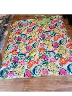 XL Picnic Beach Blanket (70"x 60") Vibrant Multi Colored w Bright Fruit Design